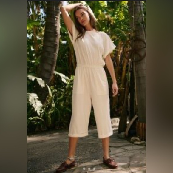 Freeest Free People Frankie Off White Flutter Sleeve Jumpsuit NWT LARGE - Picture 1 of 8